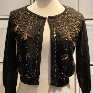 Forever 21 Black Cropped Cardigan with Gold Beaded Detail